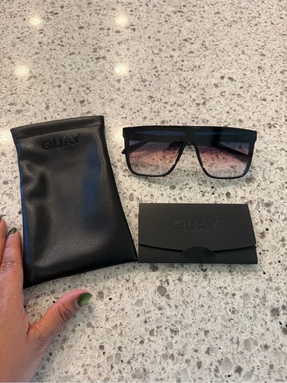 QUAY Nightfall Medium Sunglasses - Black/Teal Glow